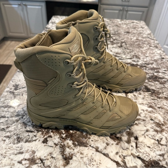 Merrell Moab 3 8" Tactical Waterproof Zip Boots Dark Coyote Tan J004107 Men's 12 - Picture 1 of 7